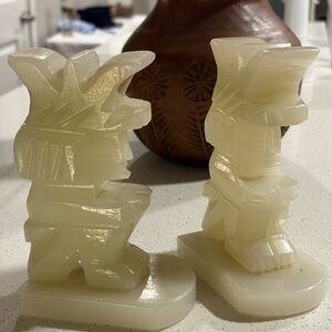 Vintage Onyx Native American Cream Carved Bookends